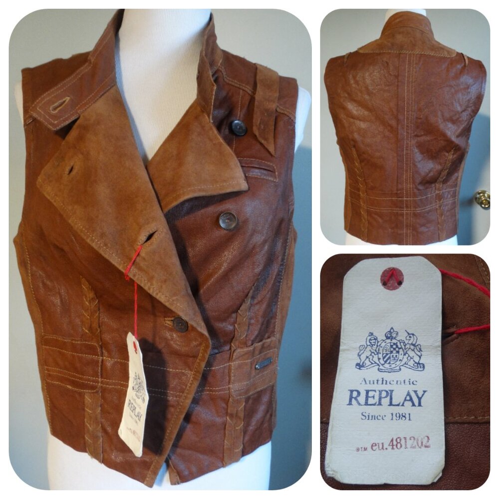 NEW REPLAY Women's LARGE Motorcycle Vest, Leather/Suede $710